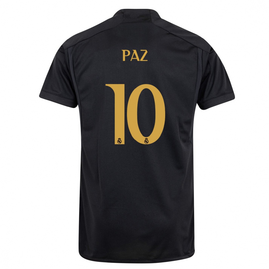 Women  Nico Paz #10 Black Third Jersey 2023/24 T-Shirt