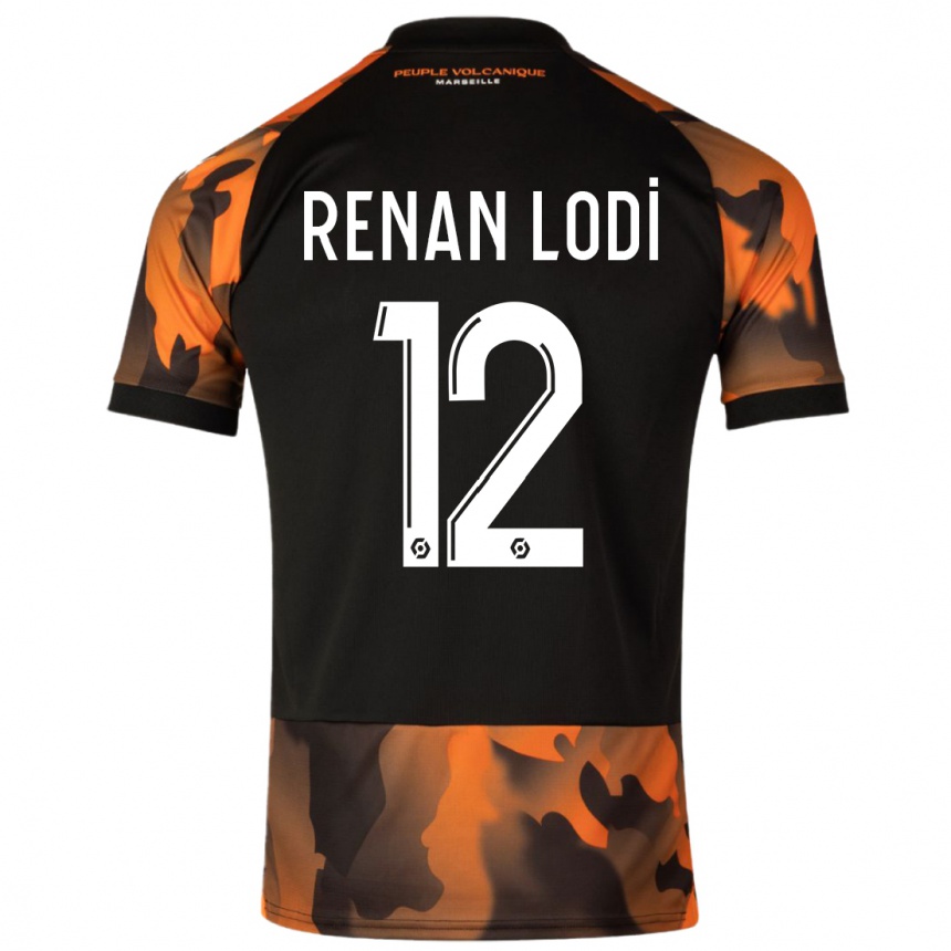 Women  Renan Lodi #12 Black Orange Third Jersey 2023/24 T-Shirt